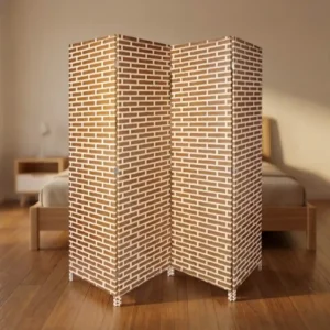 4-Panel Brown Brick Pattern Folding Room Divider