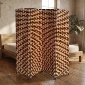 4-Panel Two-Tone Woven Folding Room Divider