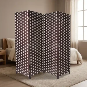4-Panel Dark Brown Woven Folding Room Divider