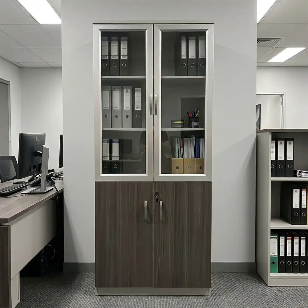 Walnut Executive Glass Storage Cabinet